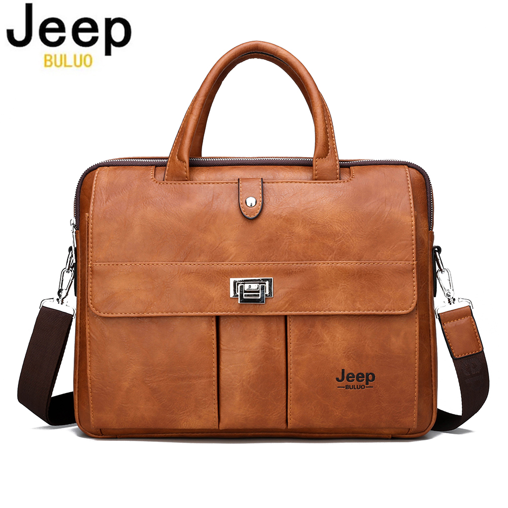 Leather Work Bag - Jeep Buluo Men's Leather Briefcase 14