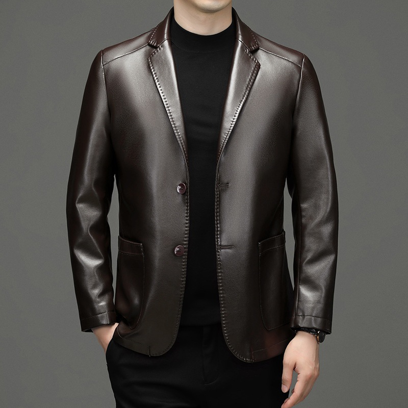 New Men Genuine Leather Blazer - Leather Work Jacket ulasan dan harga