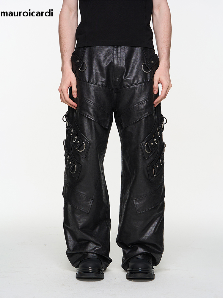 Mauroicardi Spring Autumn Cool - Leather Work Pants ulasan dan harga