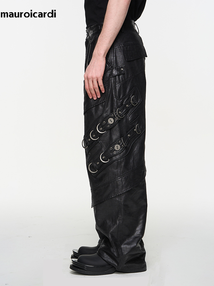 Mauroicardi Spring Autumn Cool - Leather Work Pants ulasan dan harga