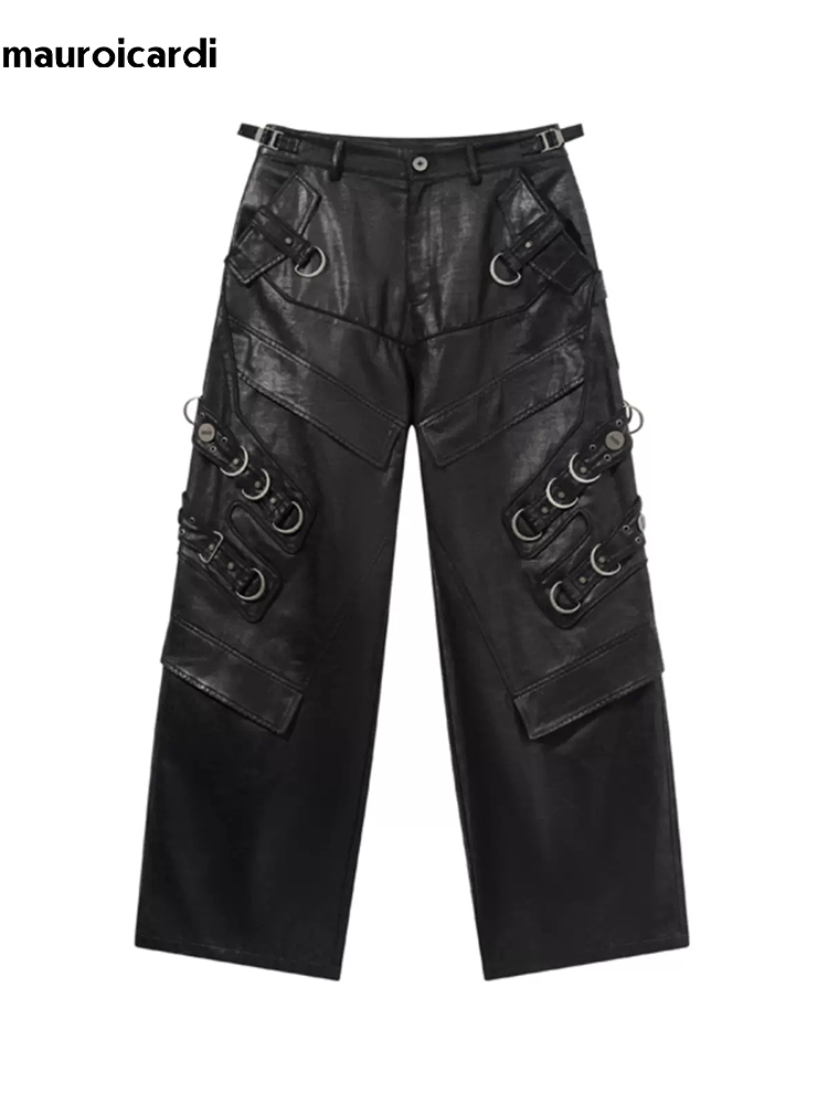 Mauroicardi Spring Autumn Cool - Leather Work Pants ulasan dan harga
