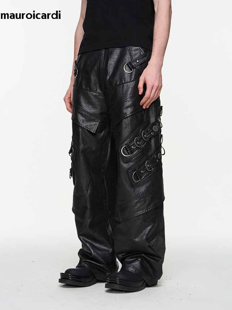 Mauroicardi Spring Autumn Cool - Leather Work Pants ulasan dan harga