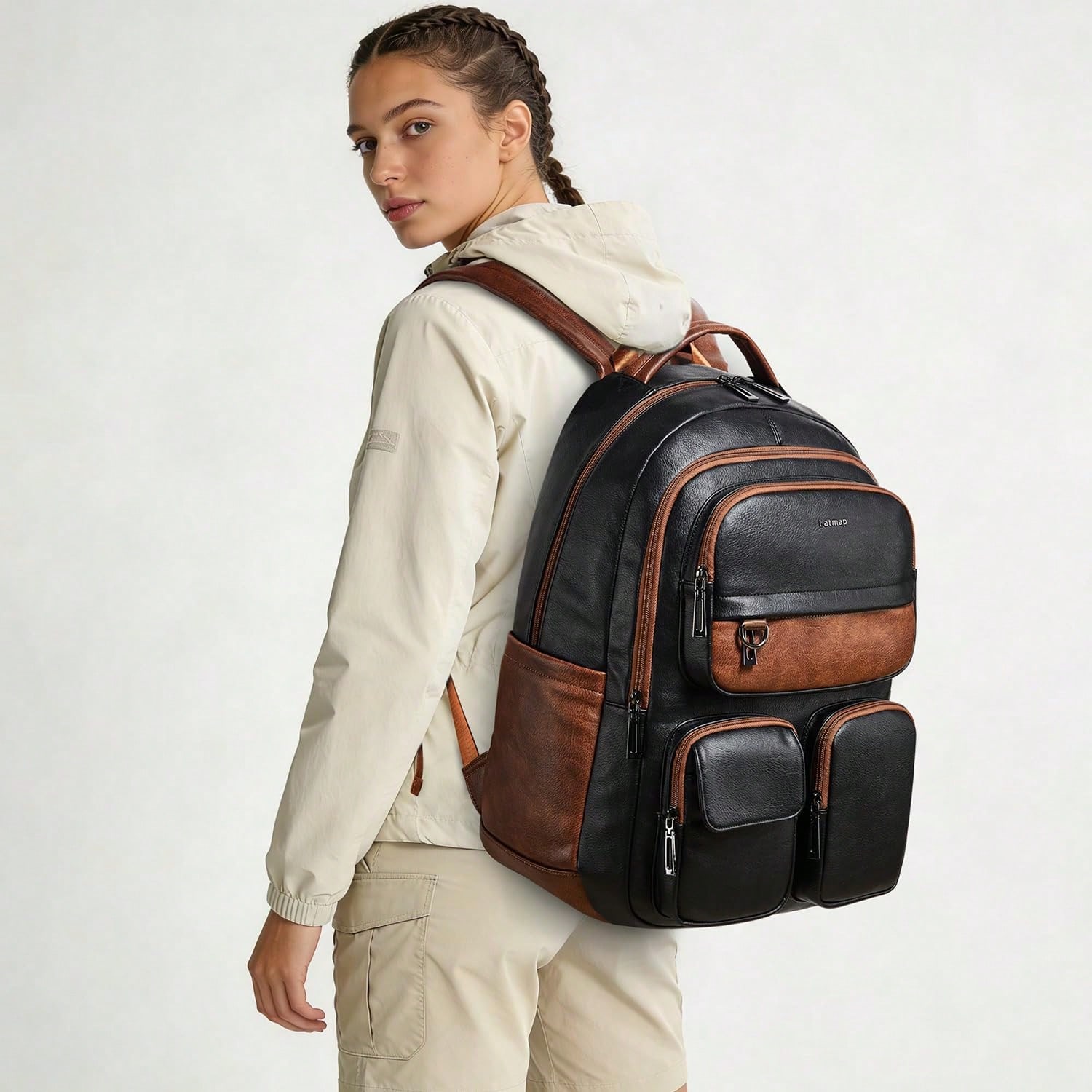 LATMAP Vegan Leather Backpack  - Leather Work Womens Backpack ulasan dan harga
