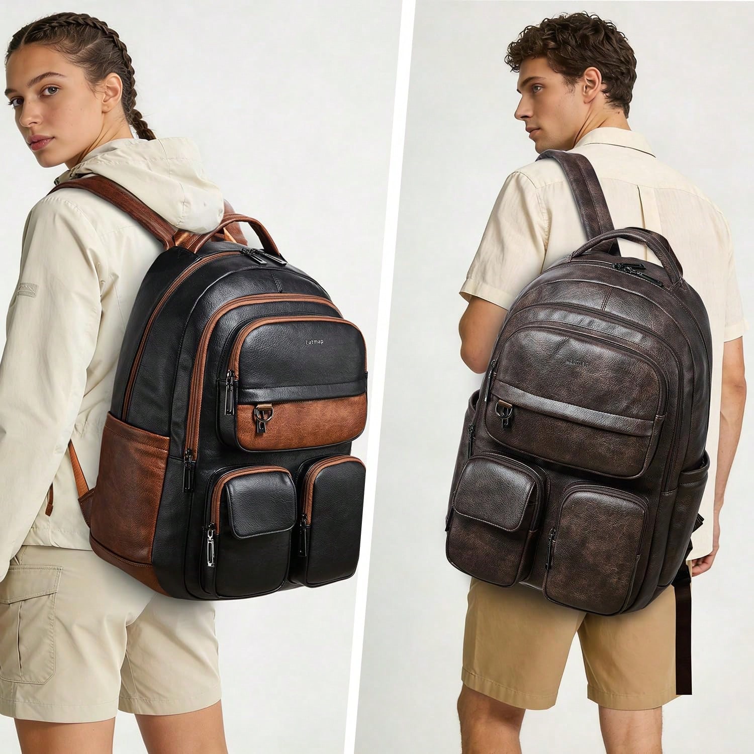 LATMAP Vegan Leather Backpack  - Leather Work Womens Backpack ulasan dan harga