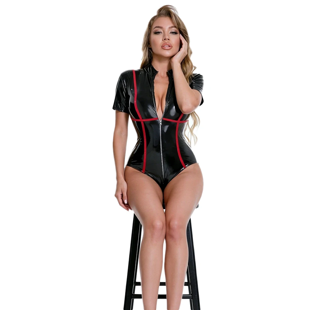 Gothic PU Women Bodysuit Short - Leather Work Pants ulasan dan harga