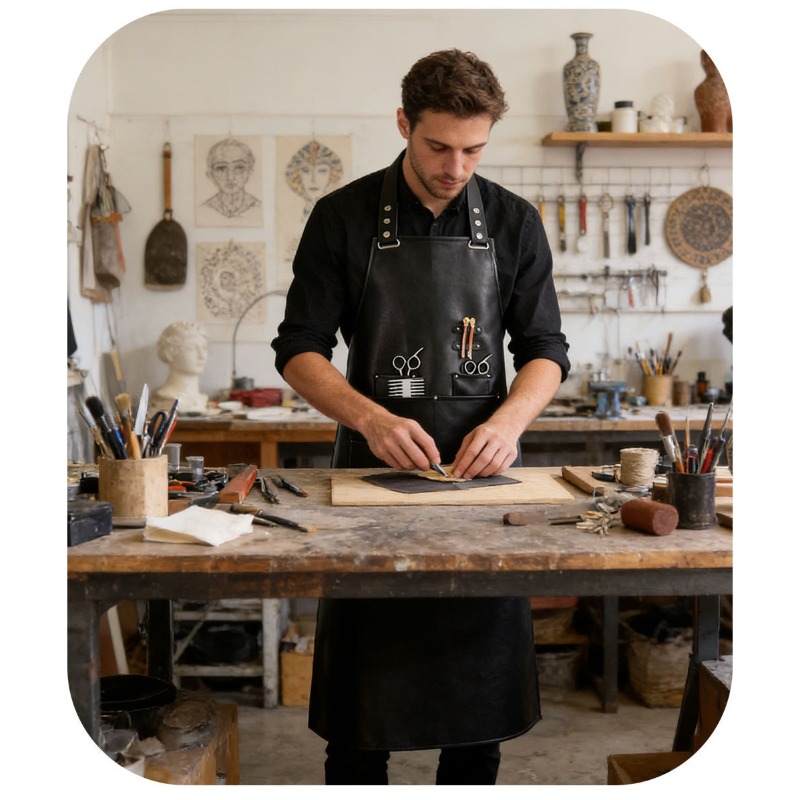 PU Soft Leather Apron Barber's - Leatherwork Apron ulasan dan harga
