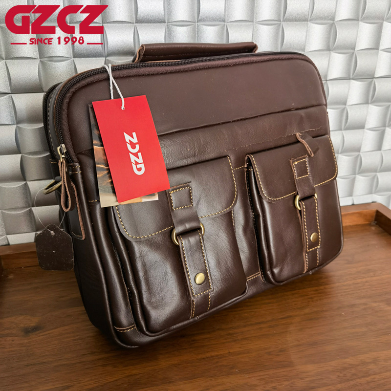 GZCZ Men's Handbag Leisure Bus - Leather Work Bag ulasan dan harga