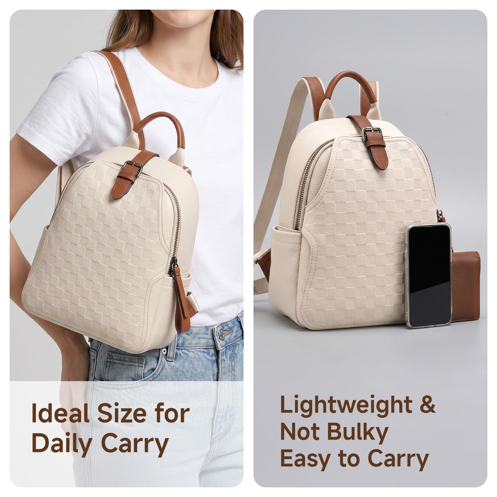 Women Embossed Checkered PU Le - Leather Work Womens Backpack ulasan dan harga