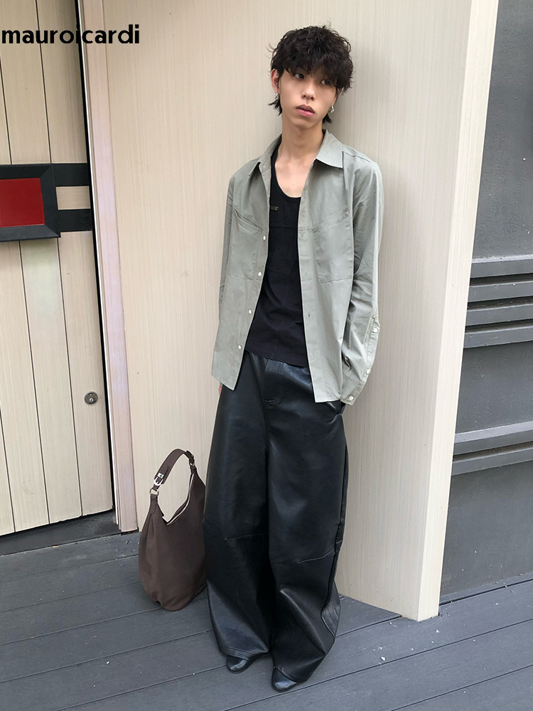 Mauroicardi Spring Autumn Cool - Leather Work Pants ulasan dan harga