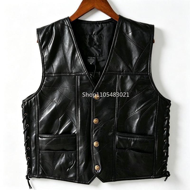Men's Black Patchwork Leather  - Leather Work Jacket ulasan dan harga