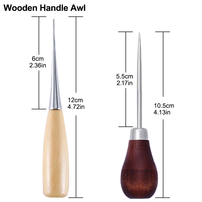2Pcs Wooden Handle Sewing Awl  - Leatherwork Hand Sewing Needles ulasan dan harga