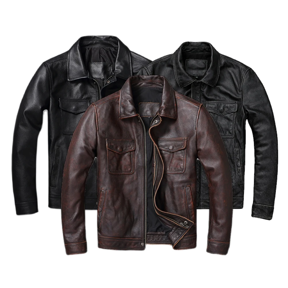 Vintage Brown Red Genuine Leat - Leather Work Jacket ulasan dan harga