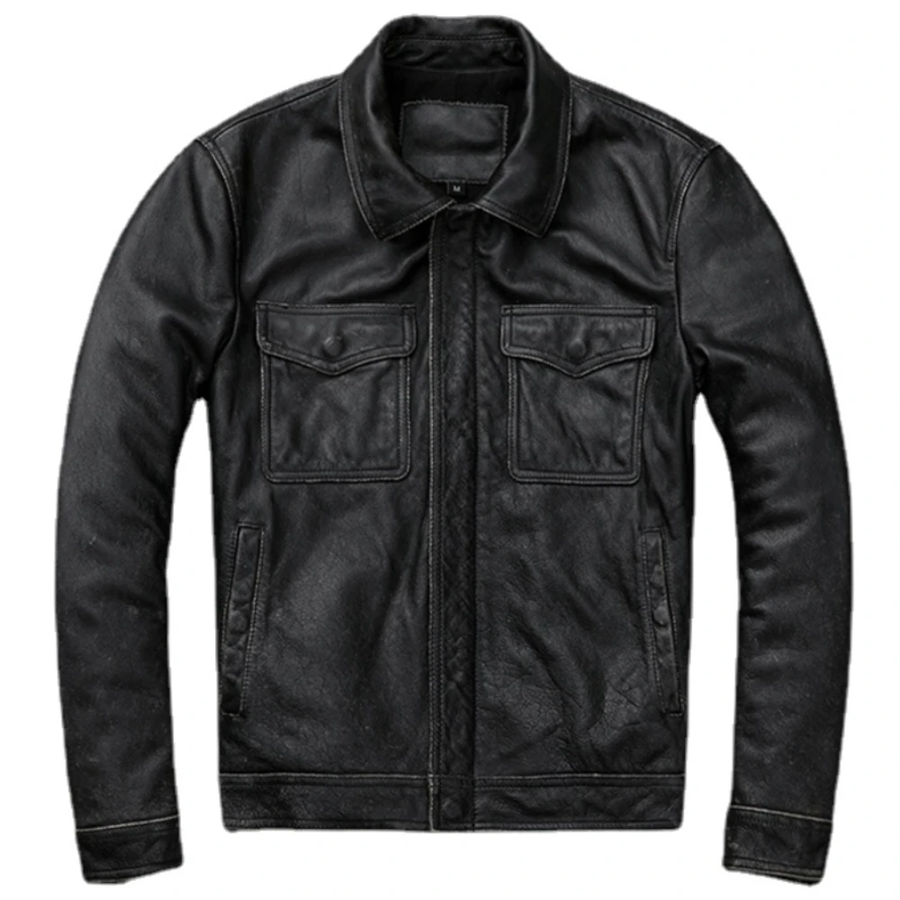 Vintage Brown Red Genuine Leat - Leather Work Jacket ulasan dan harga
