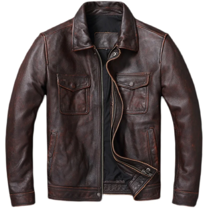 Vintage Brown Red Genuine Leat - Leather Work Jacket ulasan dan harga