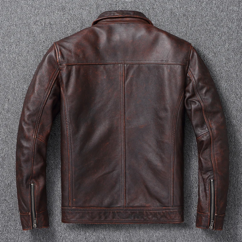Vintage Brown Red Genuine Leat - Leather Work Jacket ulasan dan harga