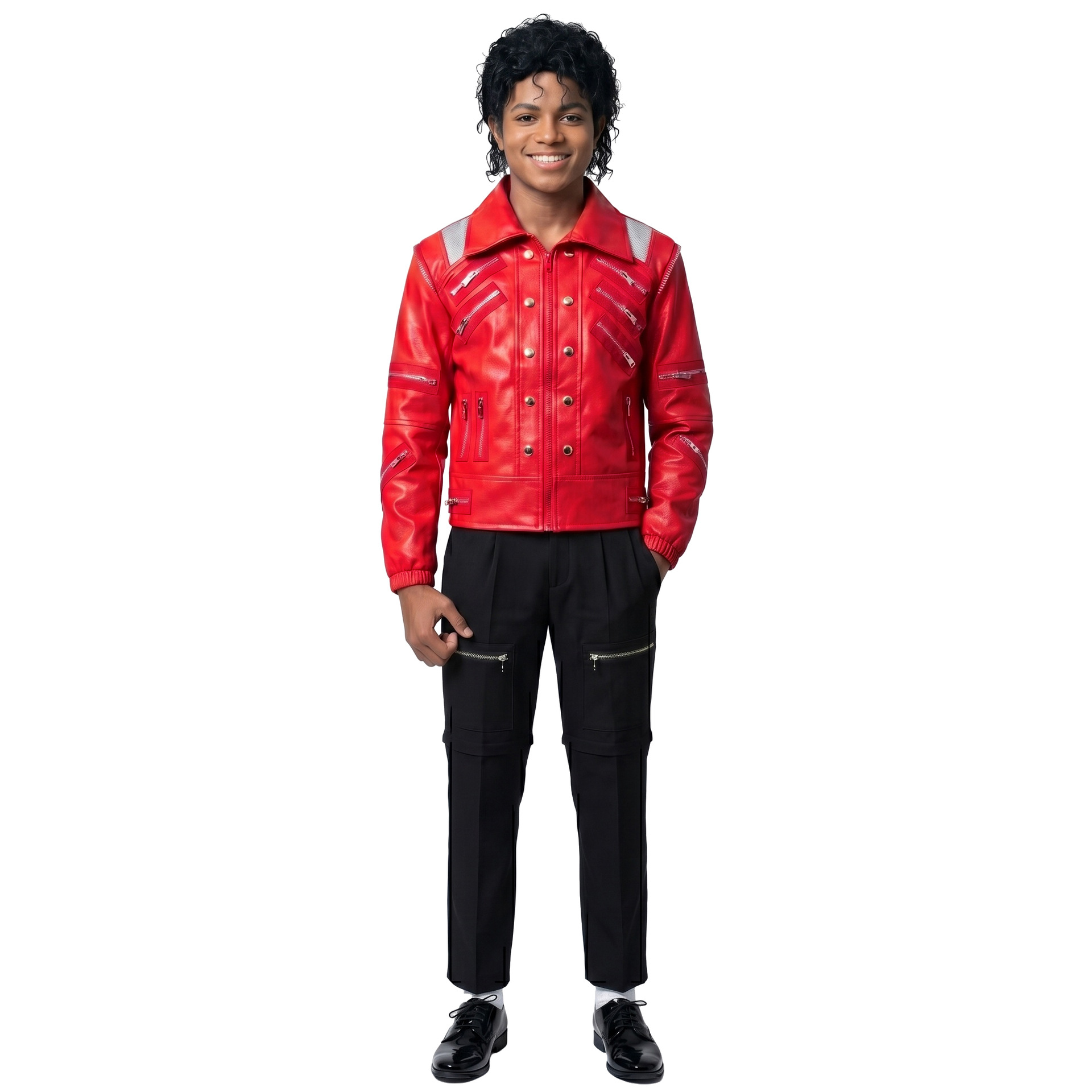 80s Retro Pop Star Costume Mic - Leather Work Jacket ulasan dan harga