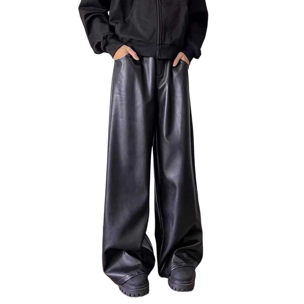 Men Retro Loose Faux Leather C - Leather Work Pants ulasan dan harga