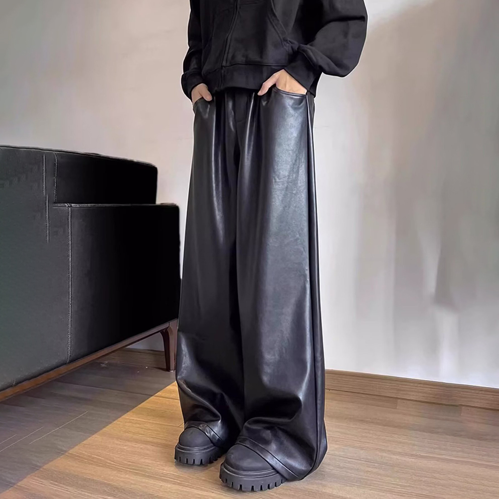 Men Retro Loose Faux Leather C - Leather Work Pants ulasan dan harga