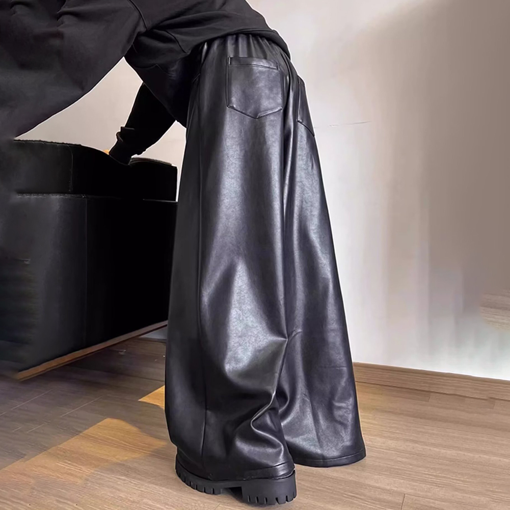 Men Retro Loose Faux Leather C - Leather Work Pants ulasan dan harga