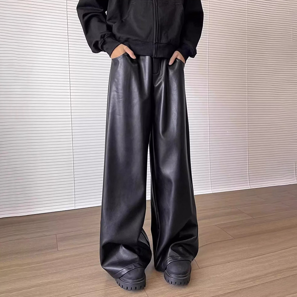 Men Retro Loose Faux Leather C - Leather Work Pants ulasan dan harga