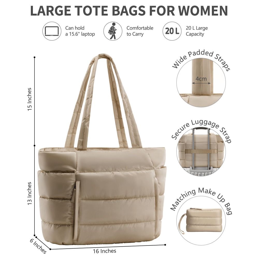 Large Capacity Puffer Tote Bag - Leather Work Bag ulasan dan harga