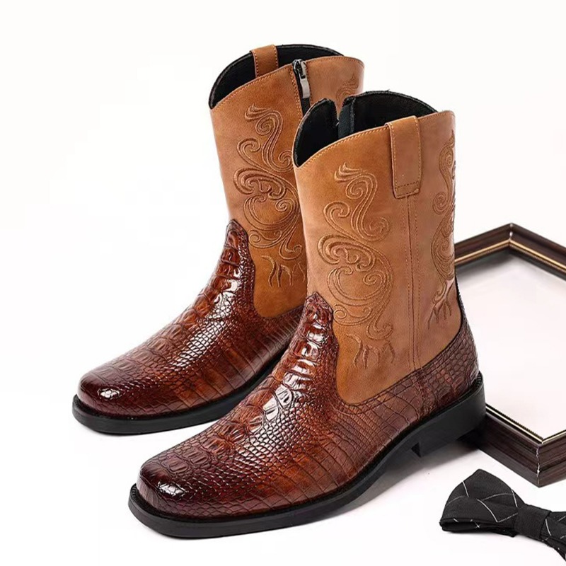 Embroidery Men's Boots Retro C - Leather Work Western ulasan dan harga