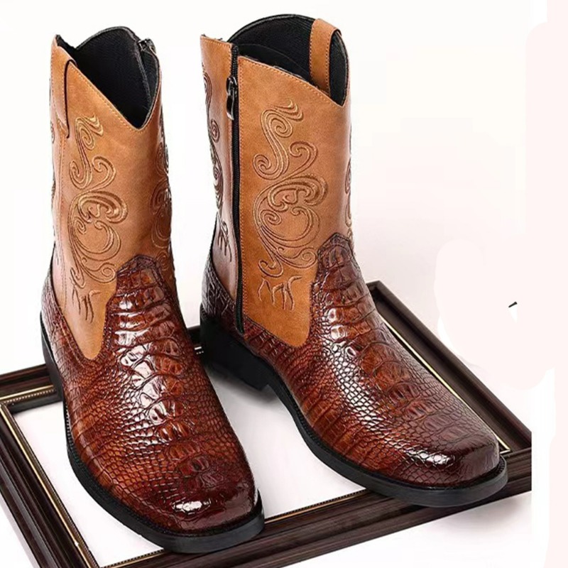 Embroidery Men's Boots Retro C - Leather Work Western ulasan dan harga