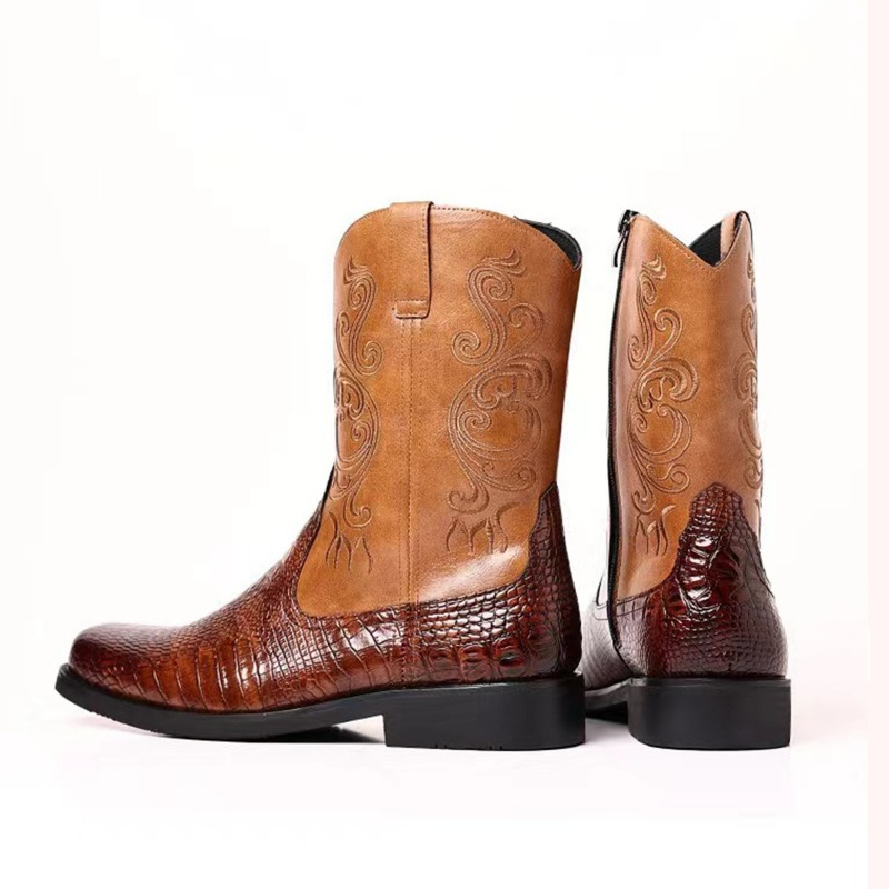 Embroidery Men's Boots Retro C - Leather Work Western ulasan dan harga